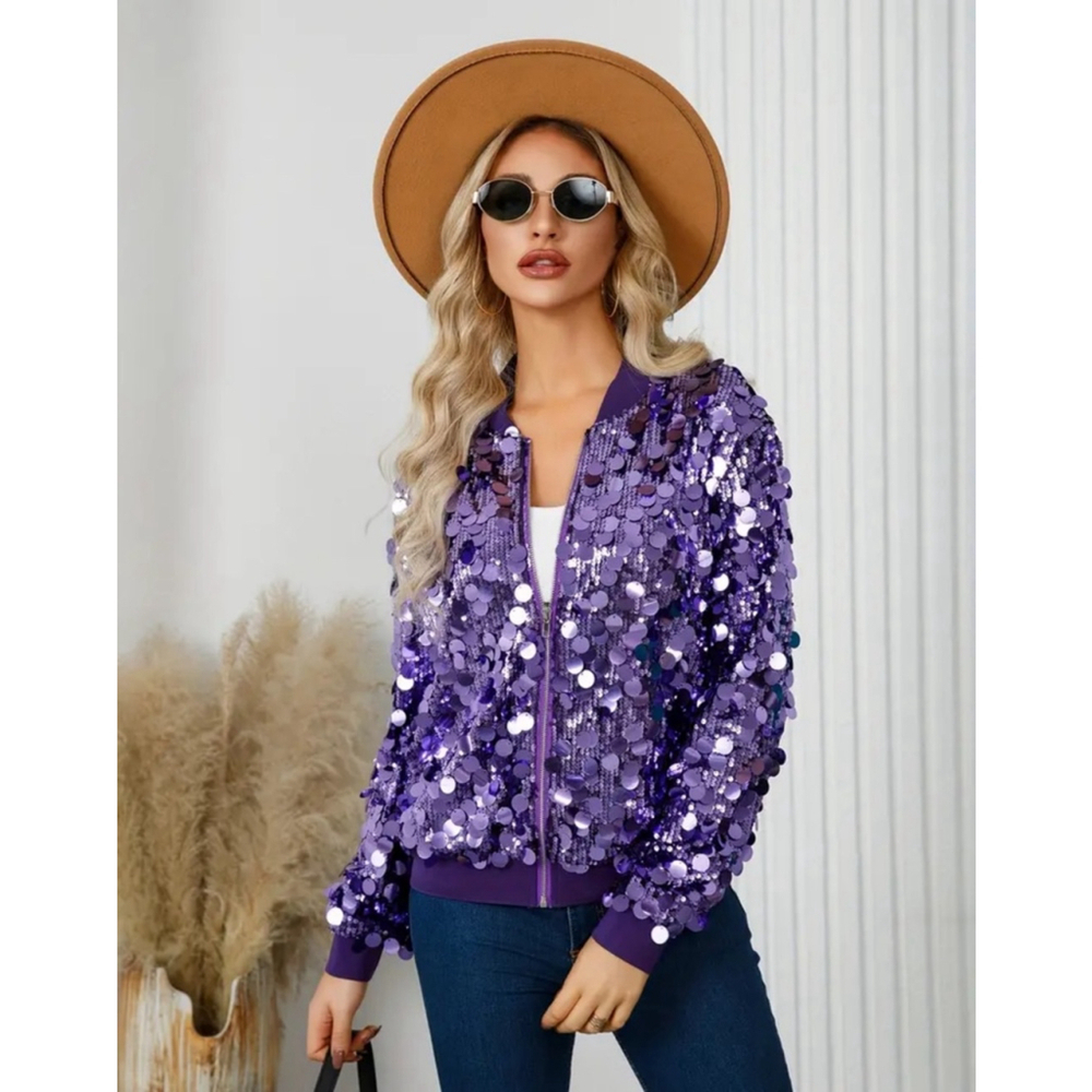 Purple Sequin Zipper Front Jacket - Picture 3 of 8